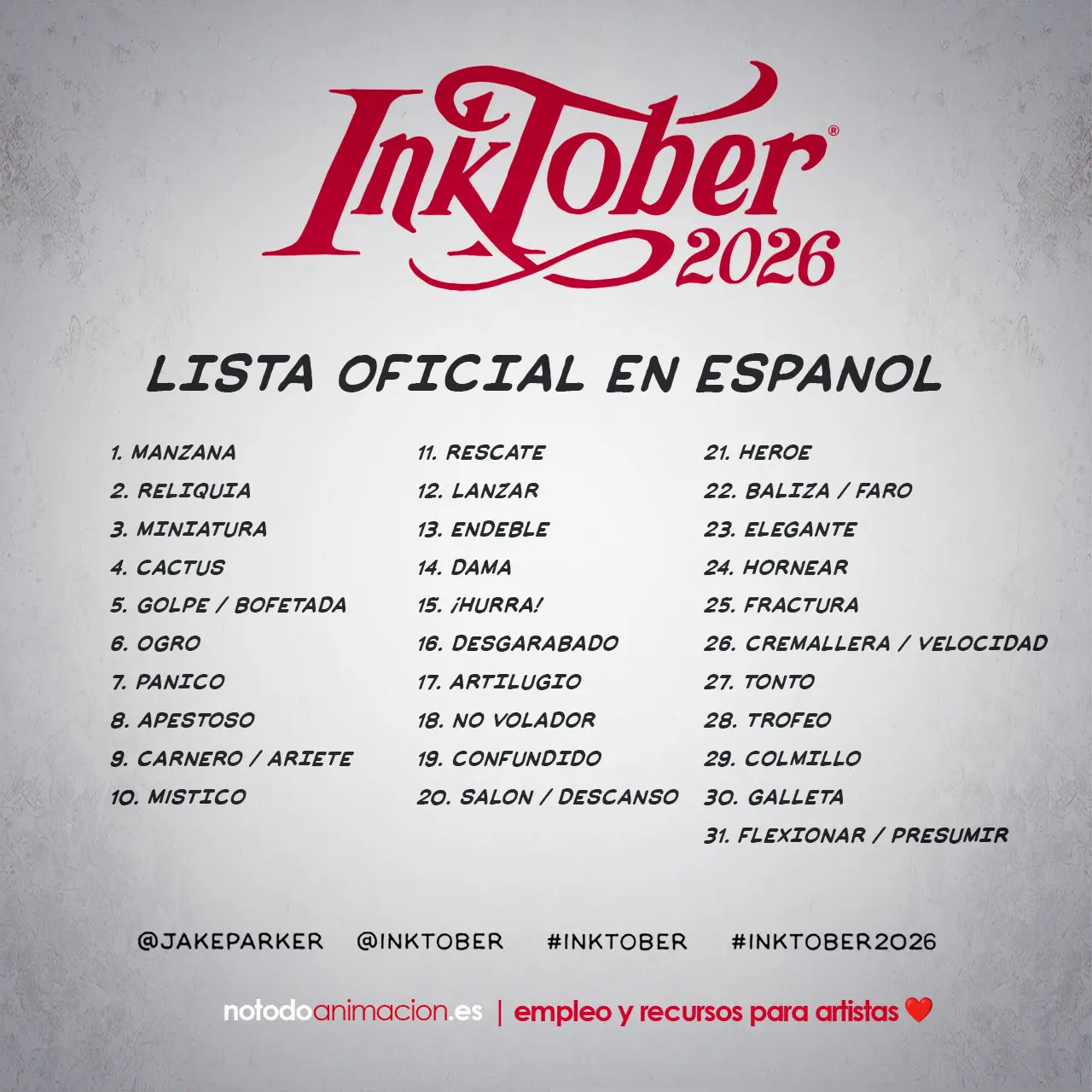 lista inktober 2026 español