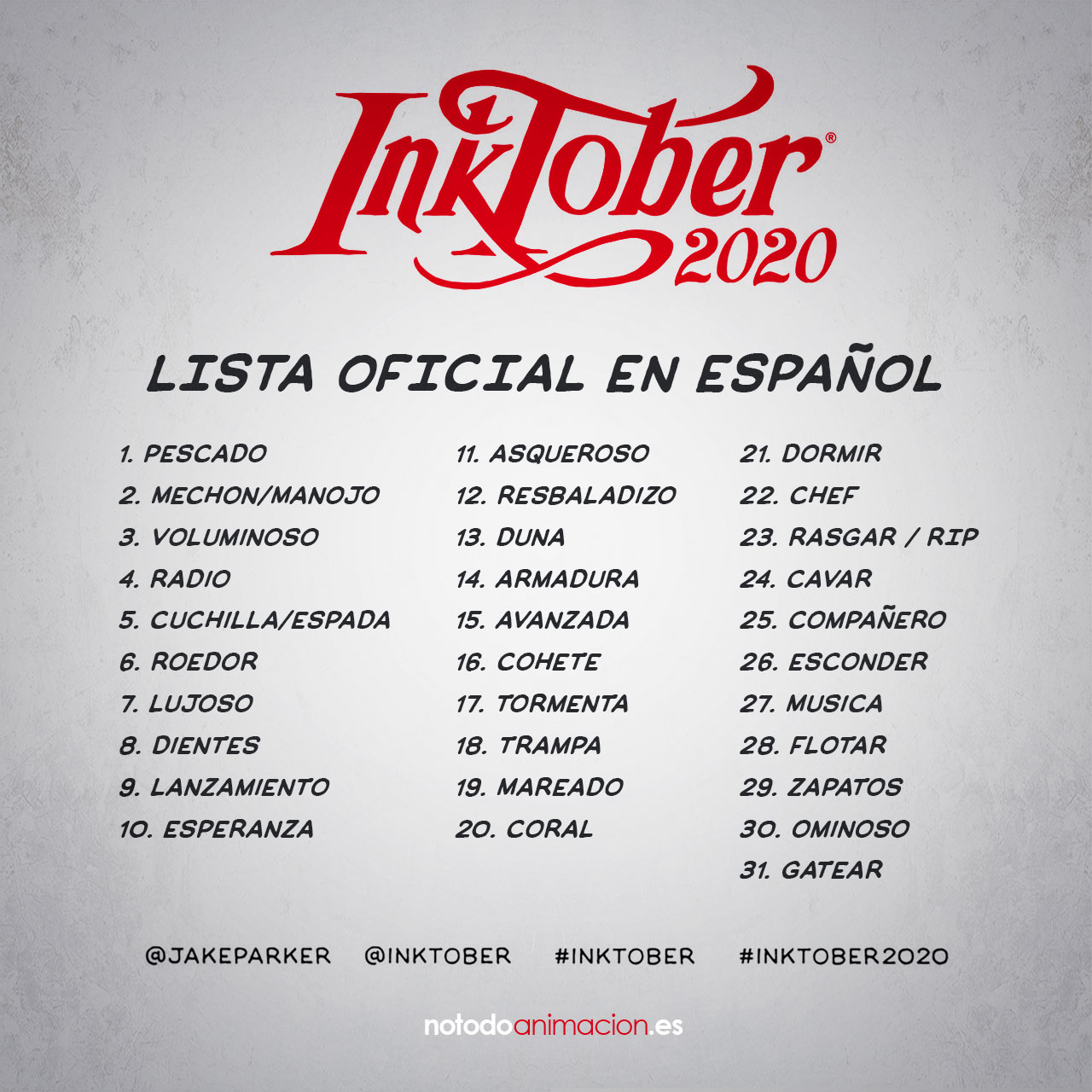 inktober lista 2020 en español