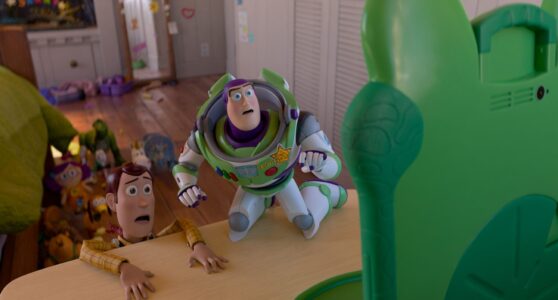 Woody and Buzz Lightyear in Disney and Pixar's TOY STORY 5. Photo courtesy of Pixar. © 2026 Disney/Pixar. All Rights Reserved.